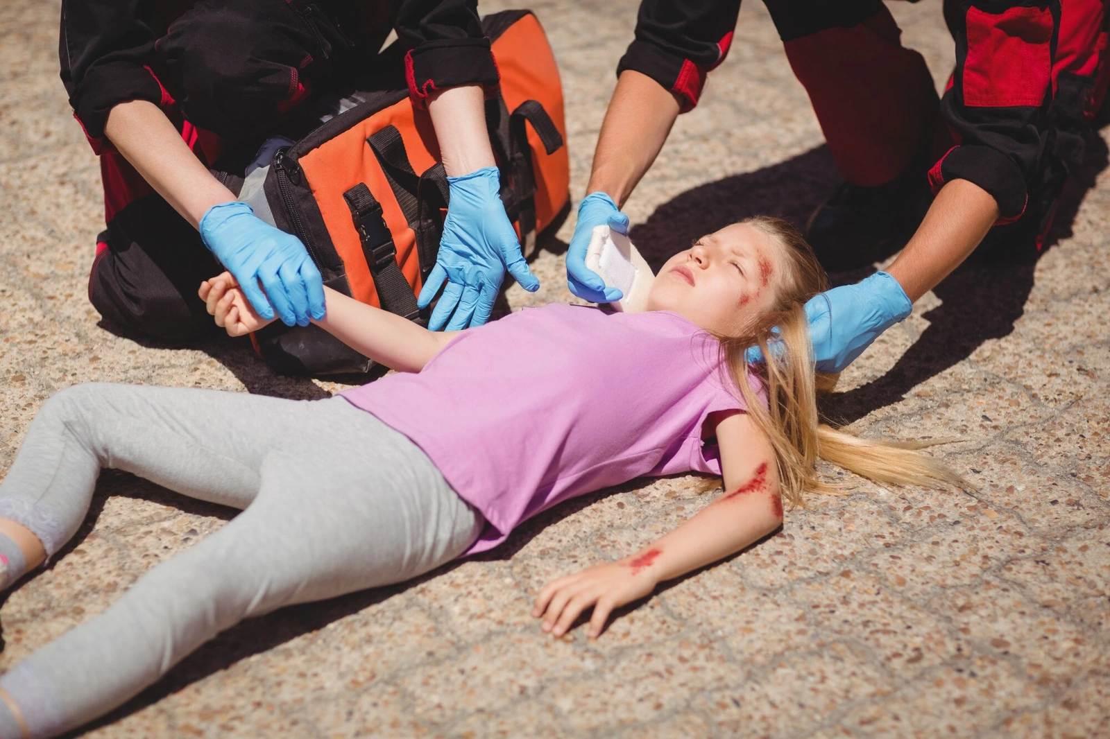A pedestrian treated after being struck by a vehicle