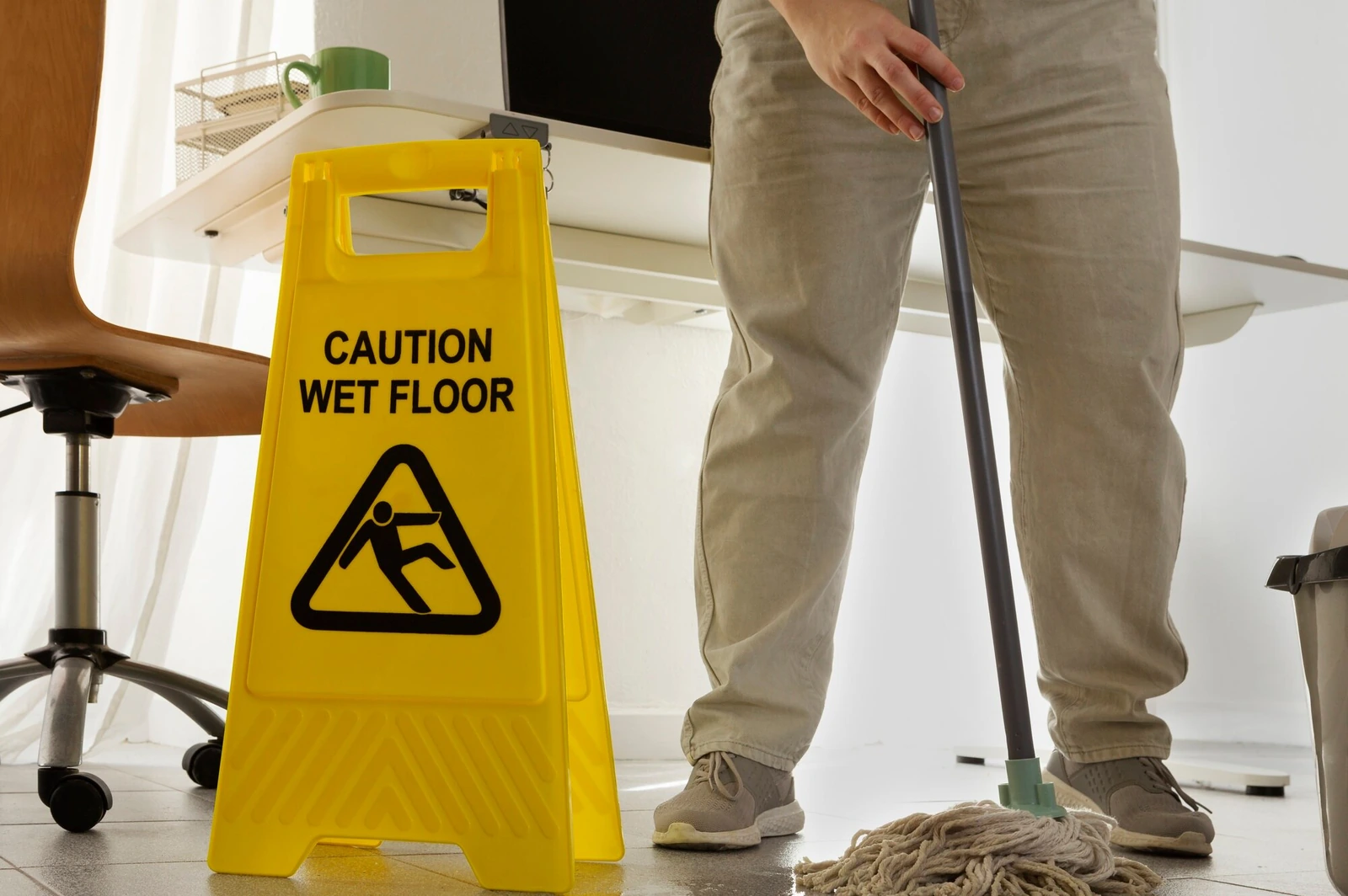 A hazard sign beside a spill
